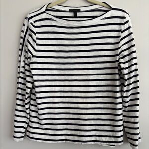 J. Crew Navy and White Striped knit Shirt. Boat neck. Size M